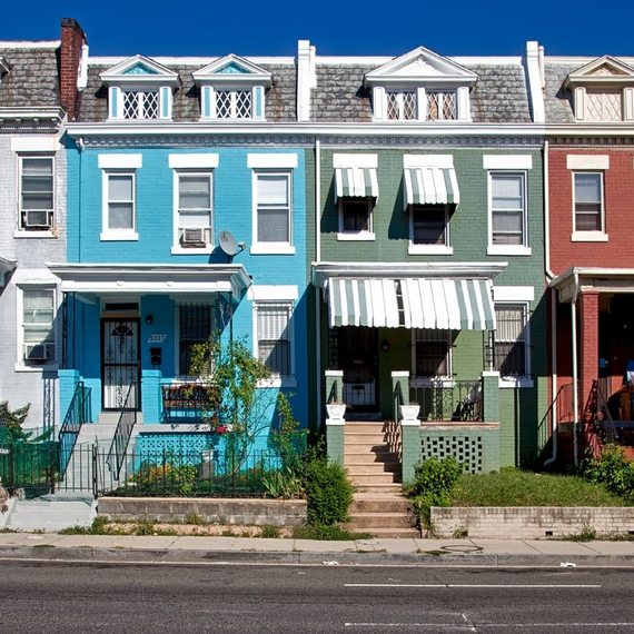 Exterior of apartments of many colors