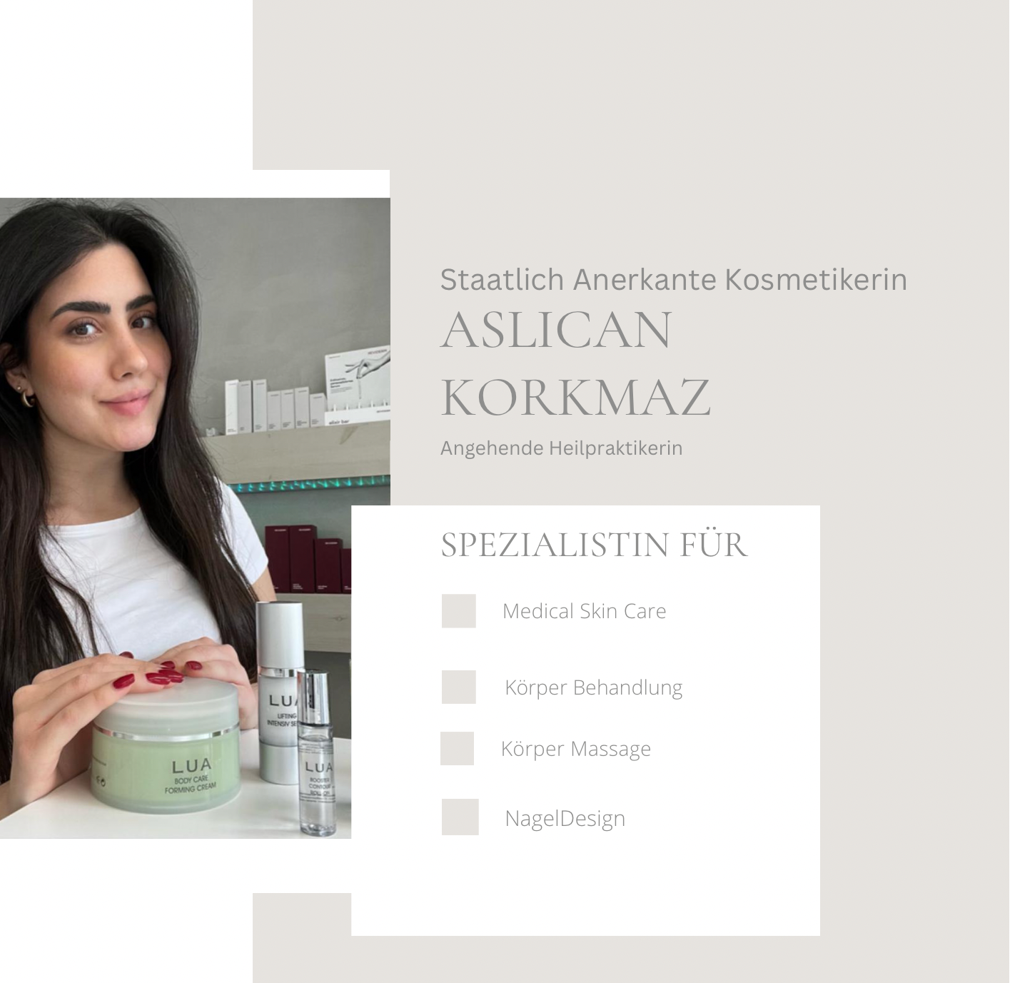 Eine Frau hält einen Tiegel mit Kosmetika in ihren Händen.