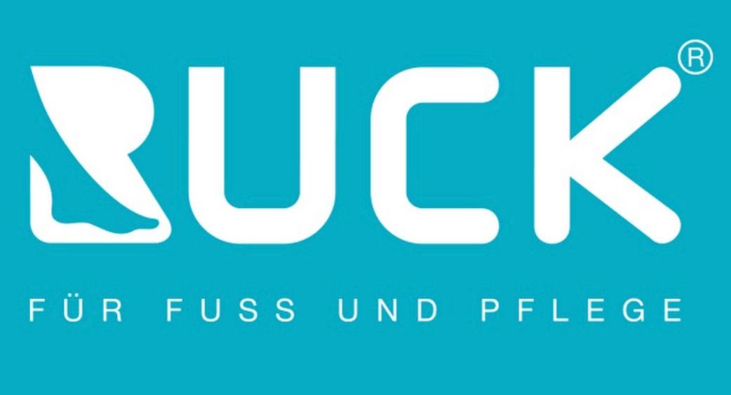 Ein blau-weißes Logo für Buck für Fuss und Pflege