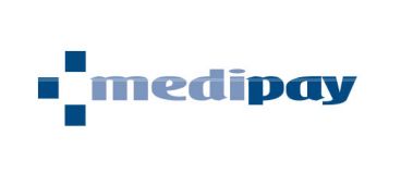 Das Logo von Medipay ist blau und weiß mit einem Kreuz in der Mitte.