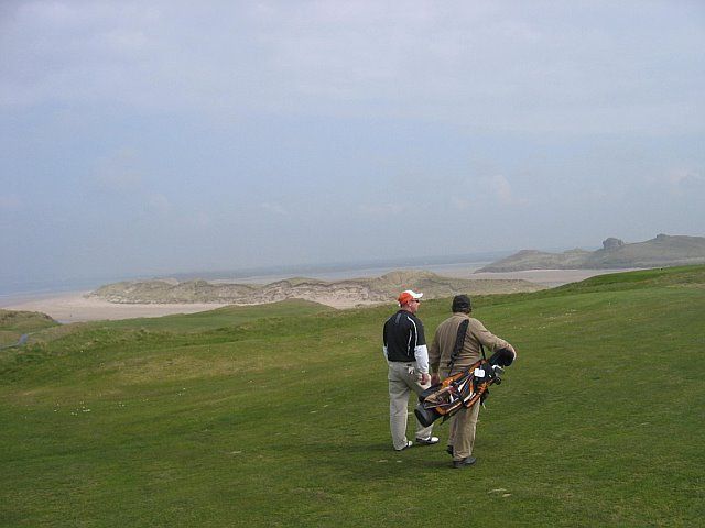 Walking with the caddie at Tralee Golf Club in April