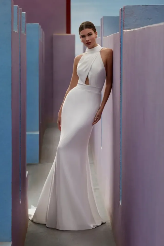 formal dress xs Poly USA 8908 Long V-Neck Pocket Dress