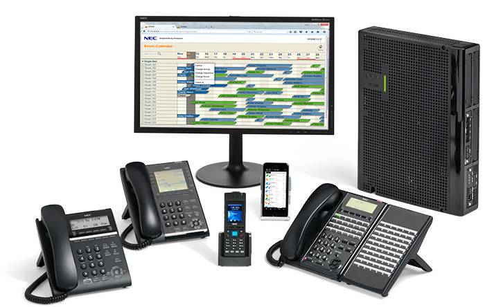 NEC sl2100 phone system with three phones, a handset and a mobile.