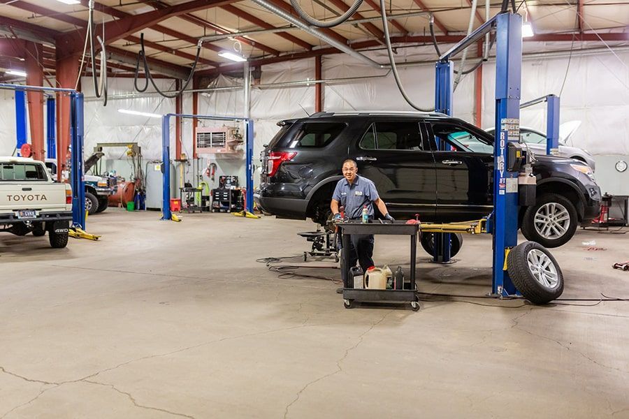 Vehicle on The Lift in Our Garage in Albany, OR | Crabtree Automotive