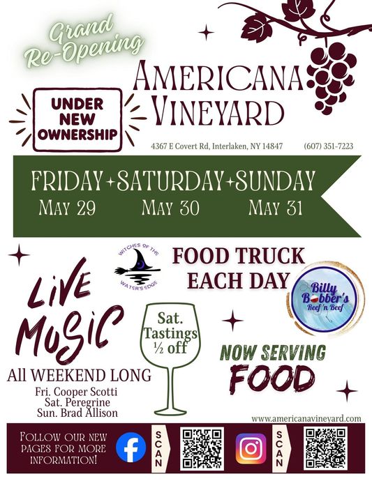 Band Peregrine performing live at Americana Vineyards, Saturday, March 7th, 3-5 pm. Food includes chili, nachos, pizza, cheesecake.