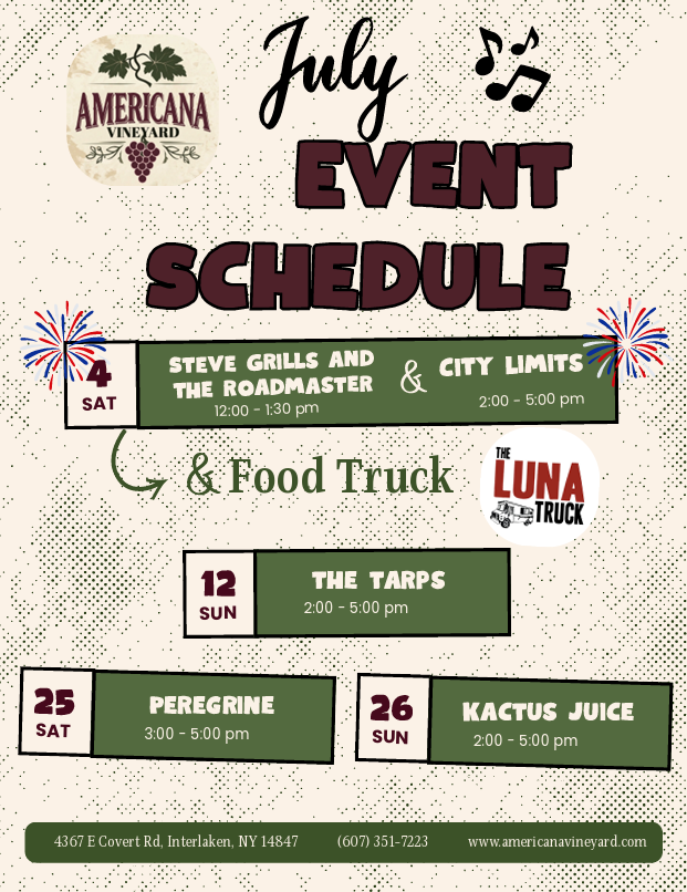 Band Peregrine performing live at Americana Vineyards, Saturday, March 7th, 3-5 pm. Food includes chili, nachos, pizza, cheesecake.