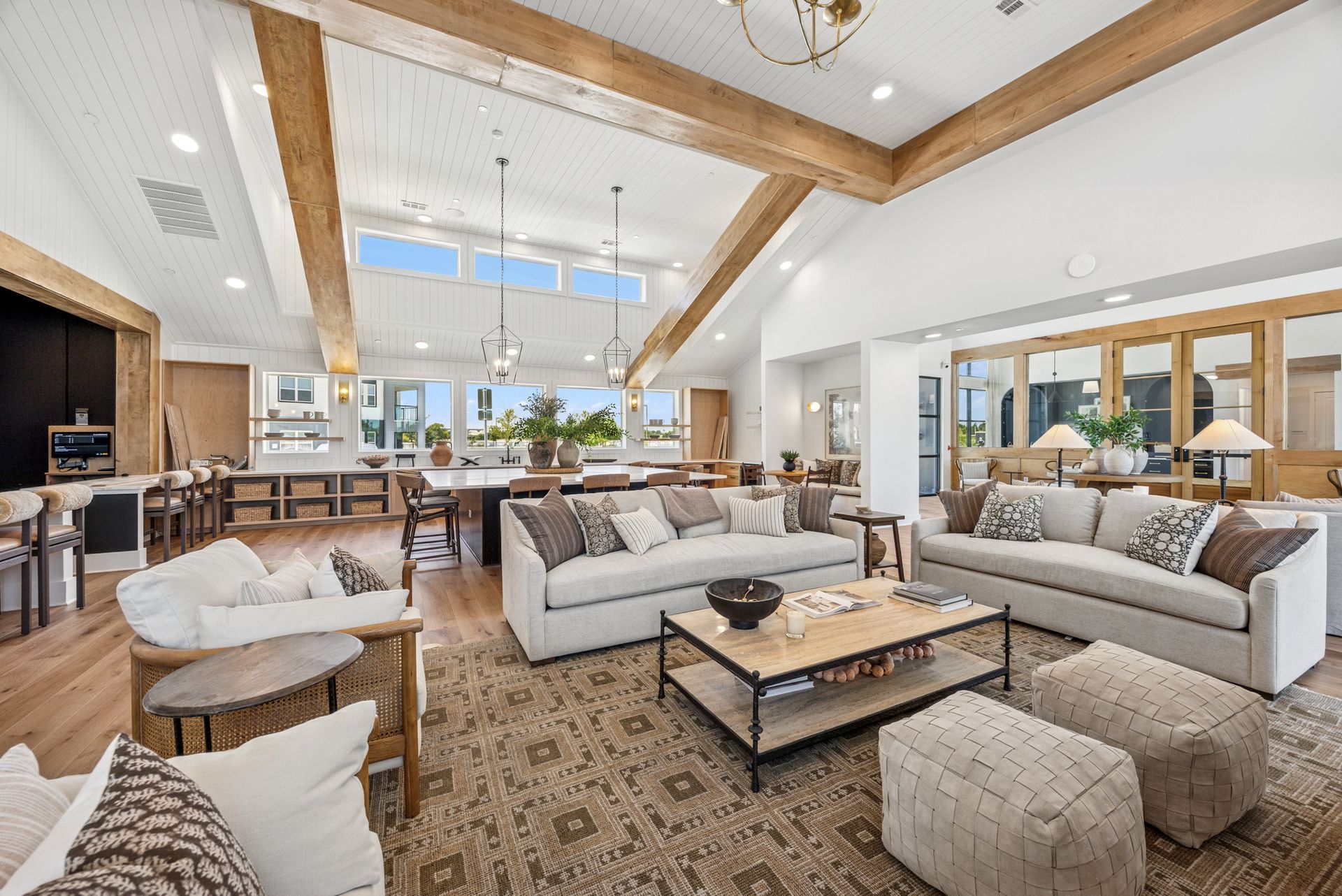 A living room filled with furniture and a coffee table.