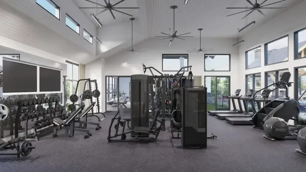 An artist 's impression of a large gym with a lot of equipment.