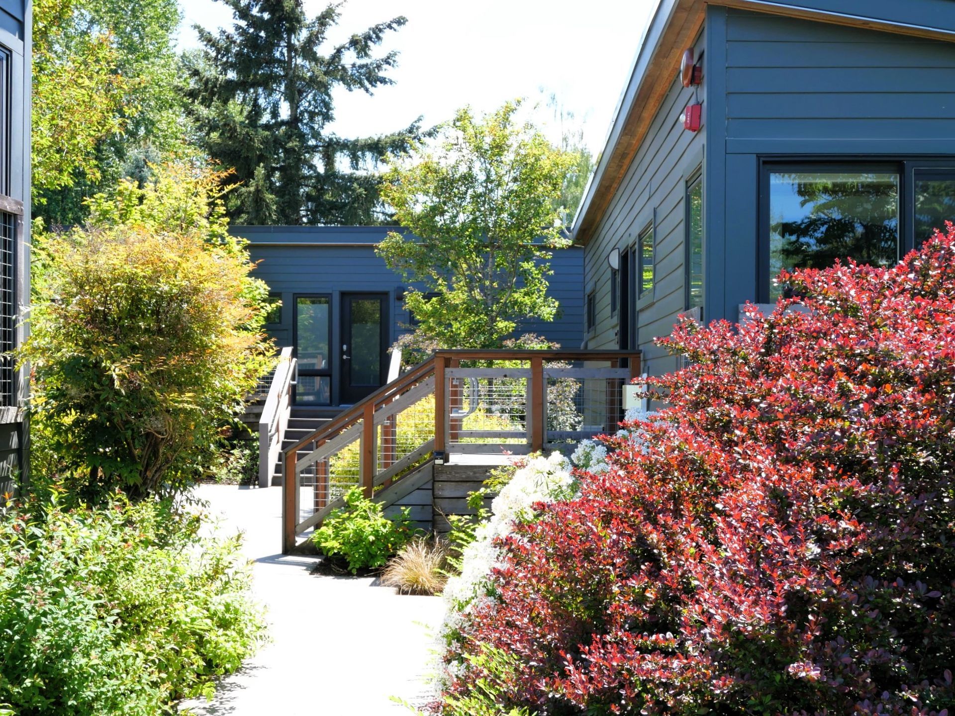 Exterior view of The Lodges on Vashon — boutique lodging on Vashon Island near Seattle.
