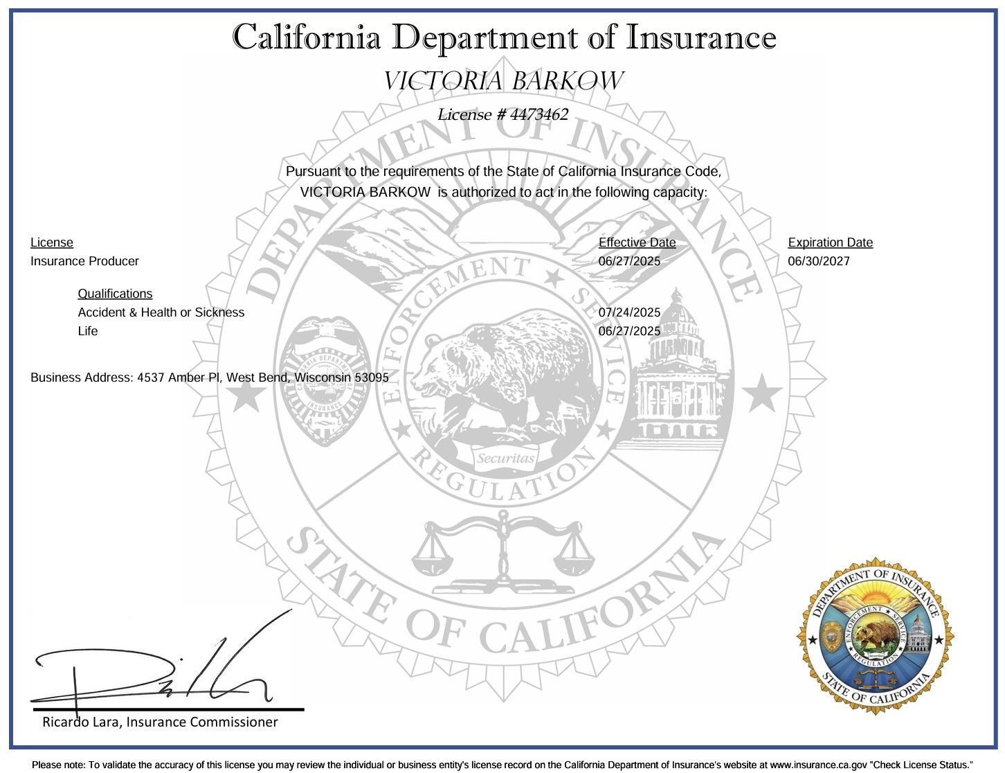 California State Insurance License for Health and Life Insurance