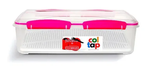 Contenedor de almacenamiento de alimentos de plástico transparente con pestillos rosas