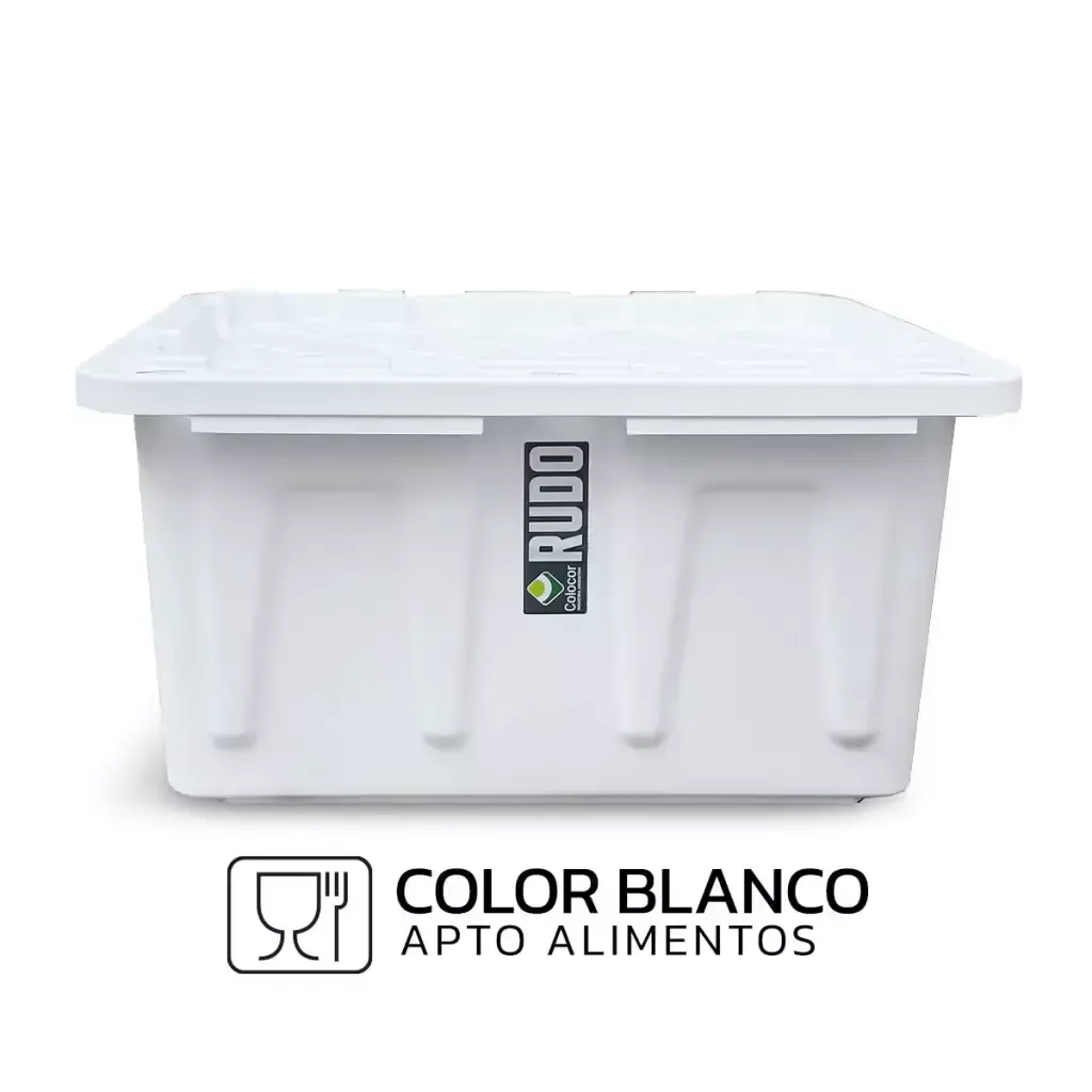 Contenedor de almacenamiento negro con tapa amarilla sobre fondo blanco