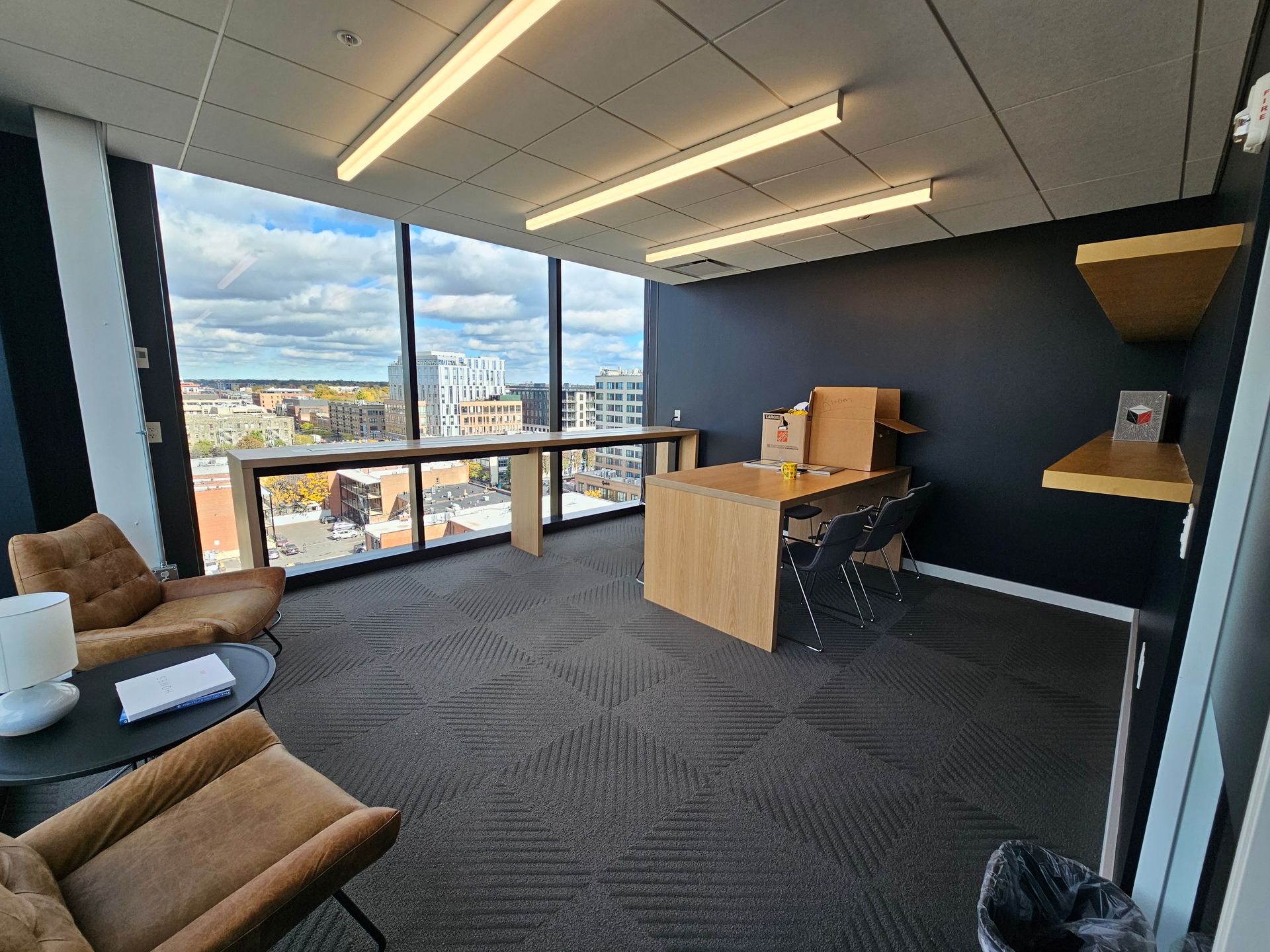 Freshly painted commercial office walls in Columbus Ohio with modern dark color palette