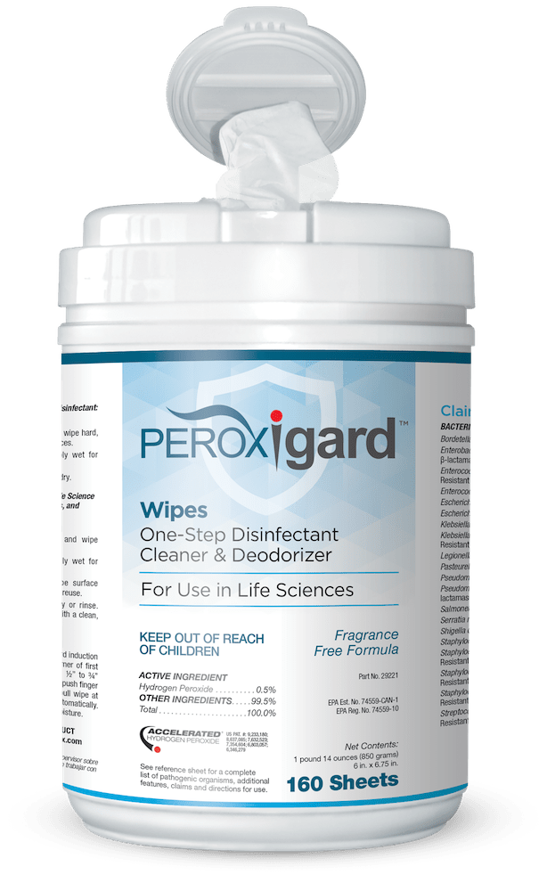 Container of Peroxigard Wipes