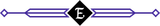 Purple horizontal line with diamond shapes on the ends. A black diamond shape in the center features the letter