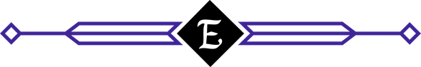 Purple horizontal line with diamond shapes on the ends. A black diamond shape in the center features the letter