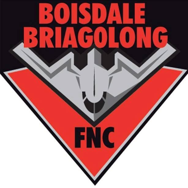Boisdale Briagolong FNC logo: red and black, with a stylized silver plane emblem.