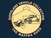 Logo of the Gippsland Vehicle Collection, featuring a car and motorcycle in a shed, with text.