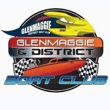 Glenmaggie & District Boat Club logo with speedboats racing, in a black circular emblem.