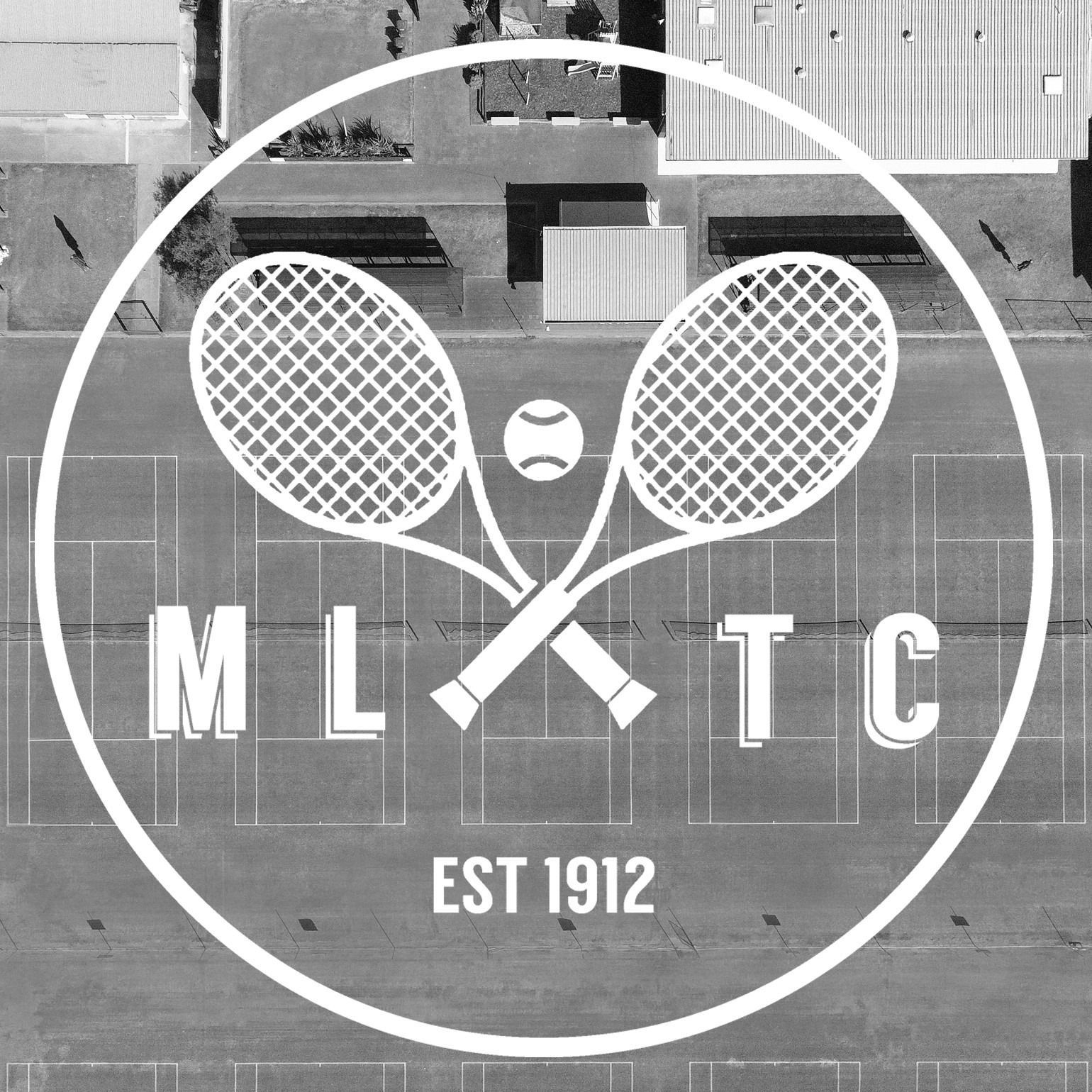 Tennis club logo: crossed rackets, ball, 