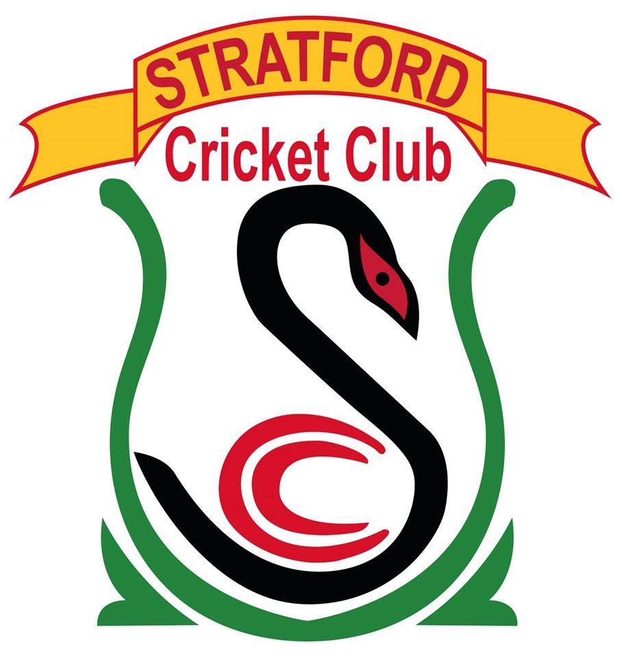 Stratford Cricket Club logo: Black swan and red 