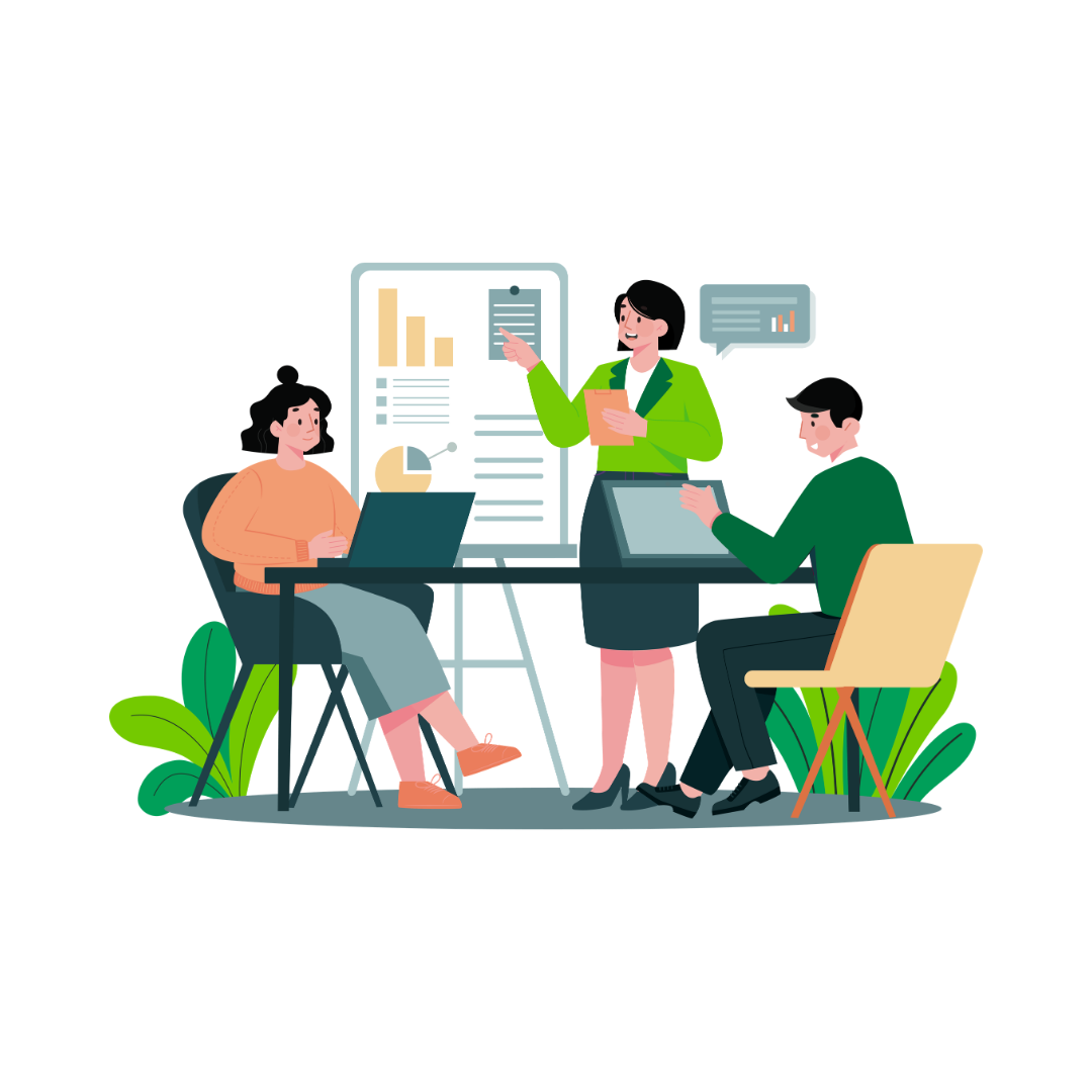 Man in green vest standing next to a large blank smartphone.