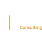 Orangefarbene vertikale Linie links neben dem orangefarbenen Wort „Consulting“.