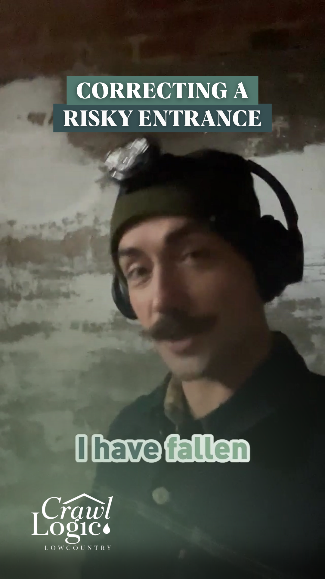 Man with a headlamp, correcting an entrance. Text says: