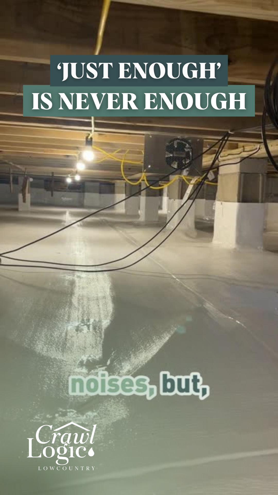 A picture of a basement with a quote that says `` just enough is never enough ''.