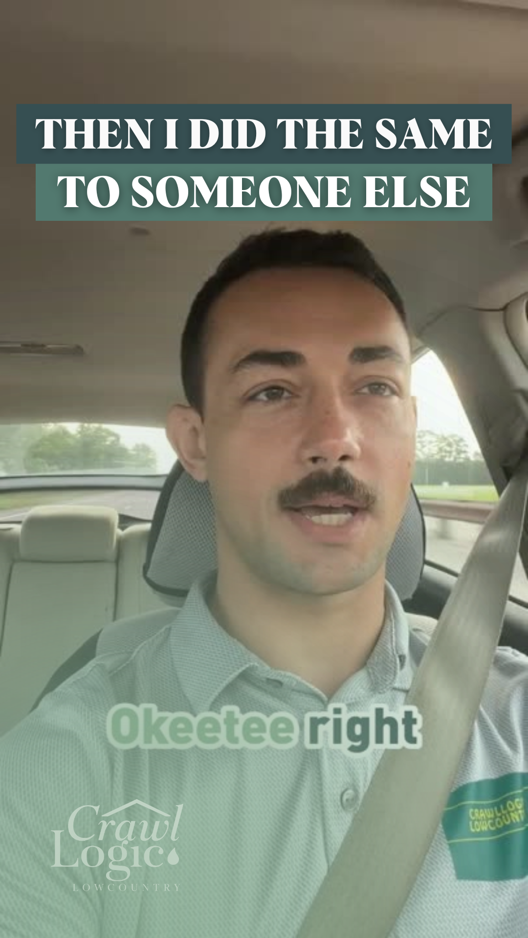 A man with a mustache is sitting in the back seat of a car.