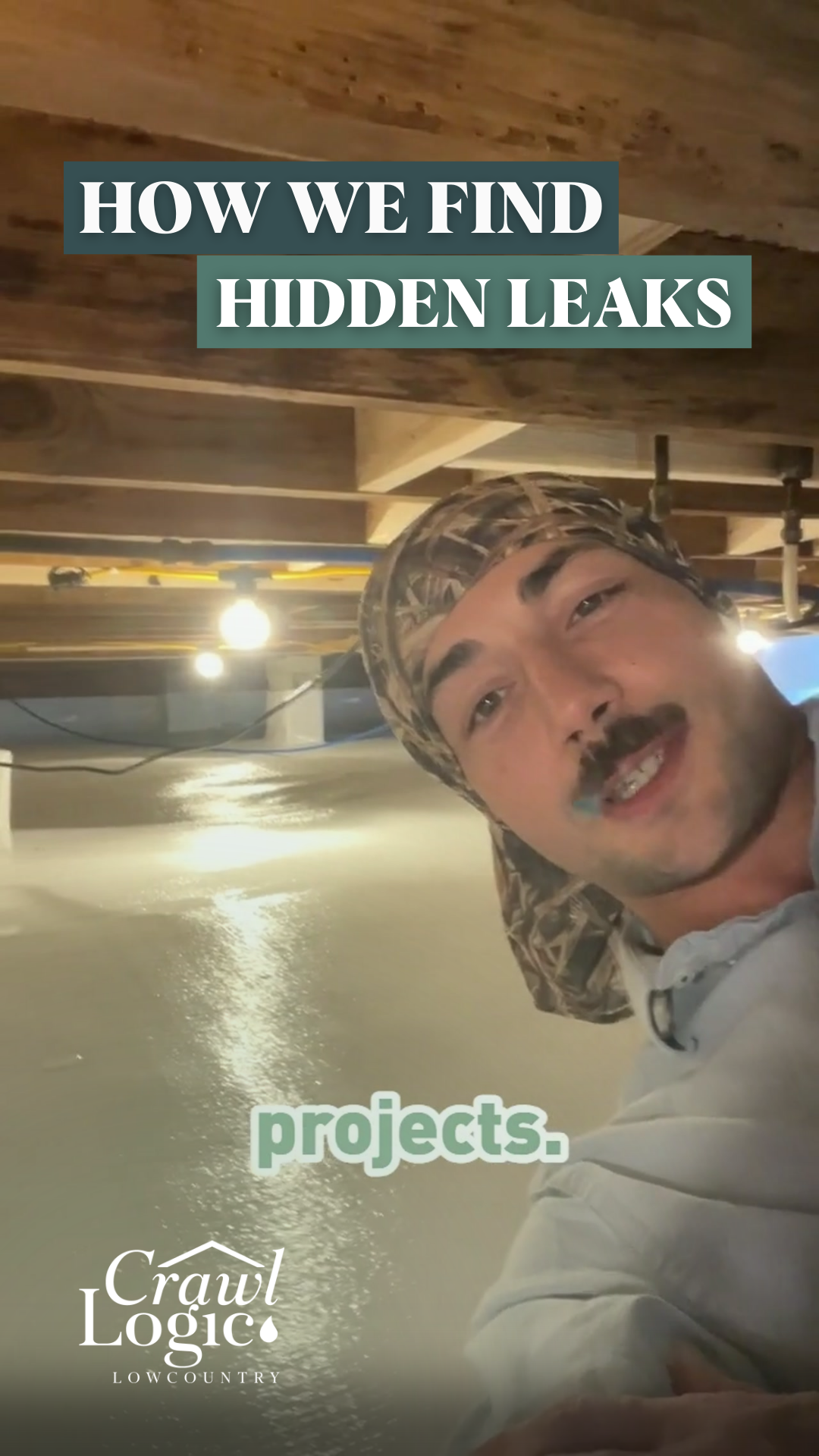 A man wearing a bandana is standing in a basement.