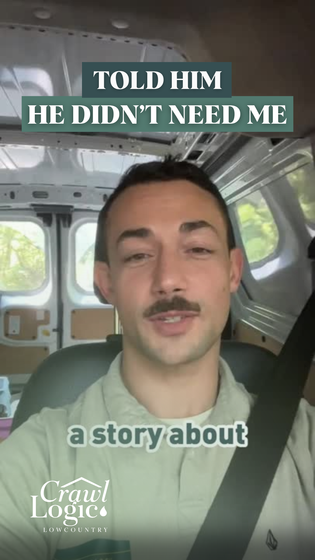 A man with a mustache is sitting in an ambulance.