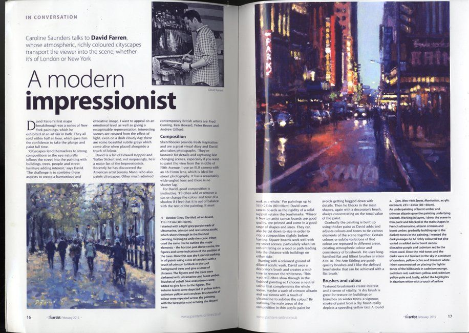image of article about the artist David Farren in the Artist magazine