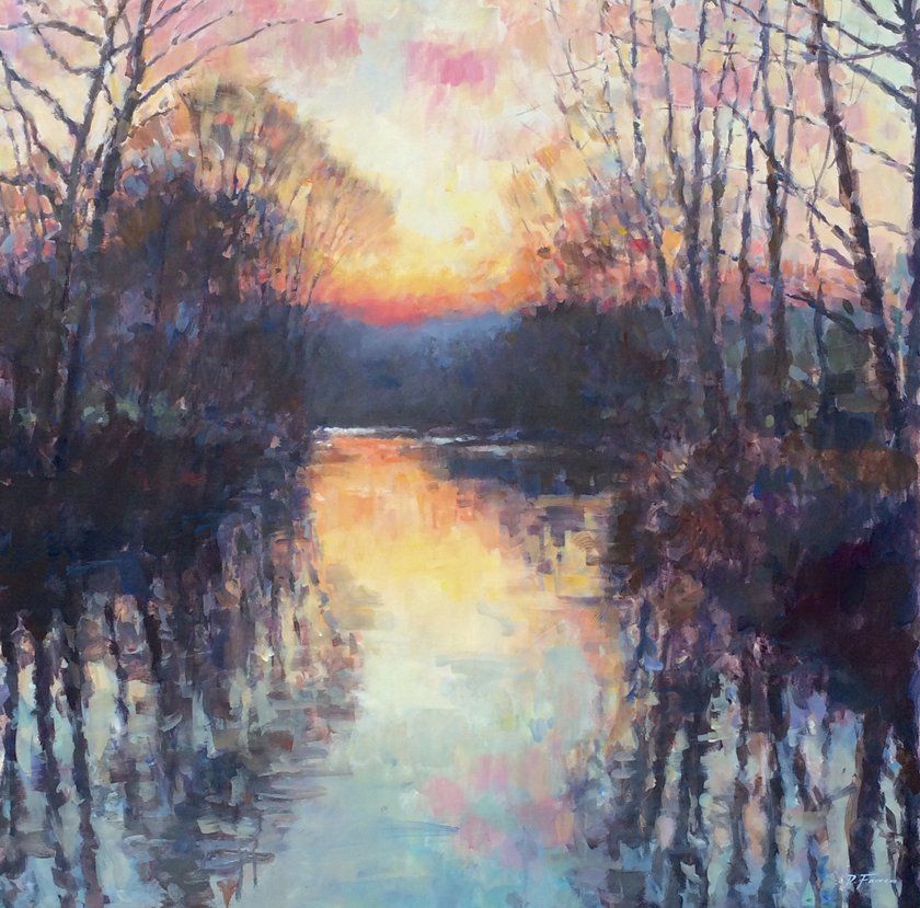 painting of a river at sunset by David Farren artist