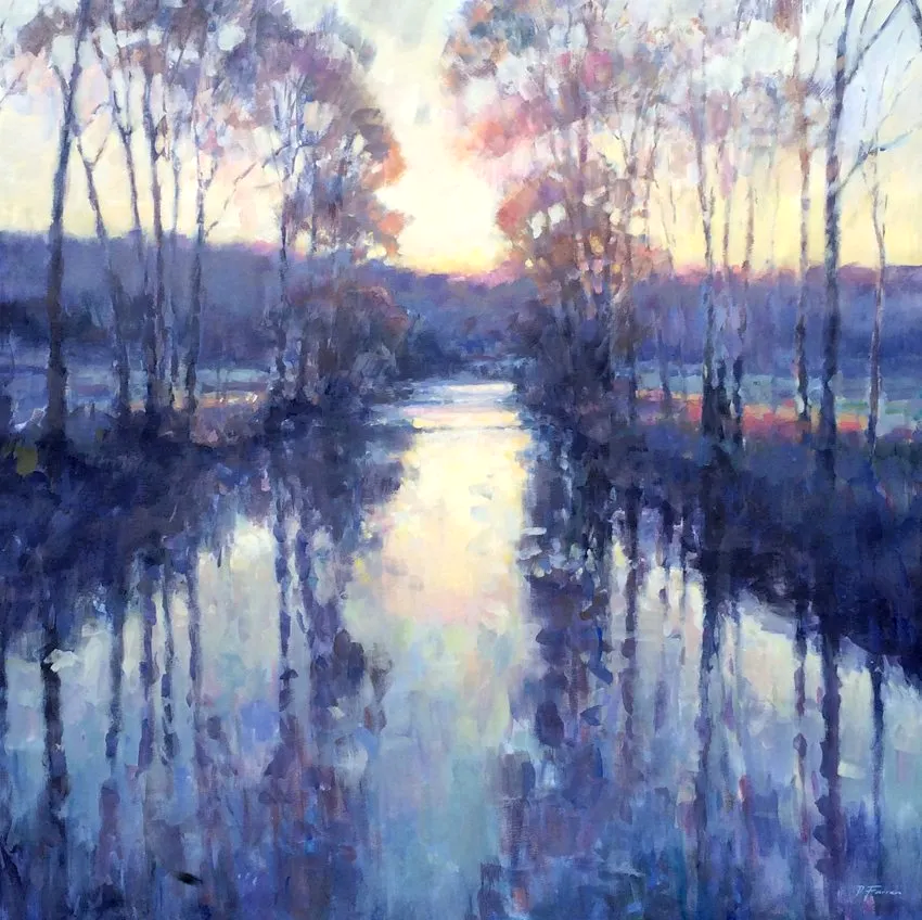 painting of winter poplar trees by David Farren acrylic on canvas