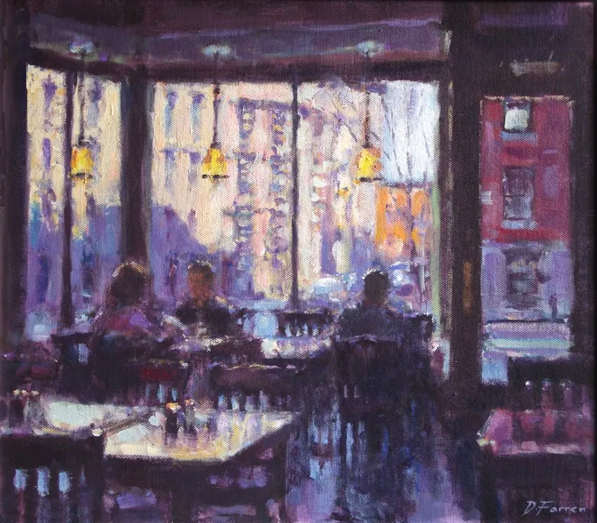painting of a coffee house in Greenwich Village, New York by David Farren