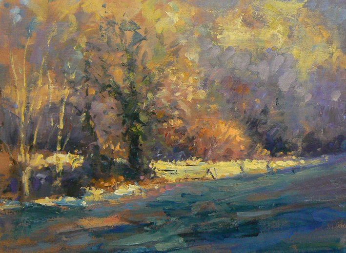 Wiltshire landscape painting by David Farren of fields and autumn trees