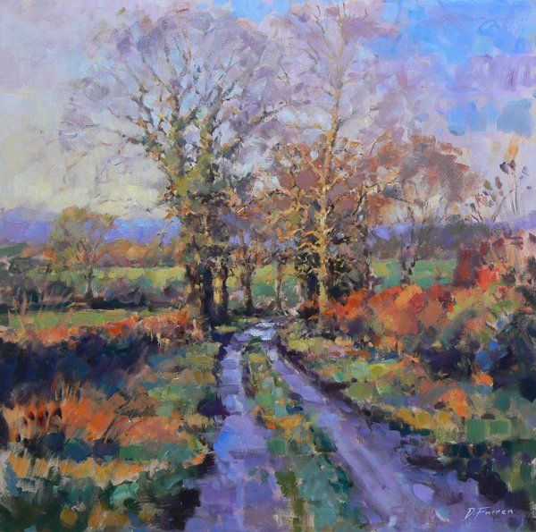 Landscape painting of a derbyshire country lane by artist David Farren