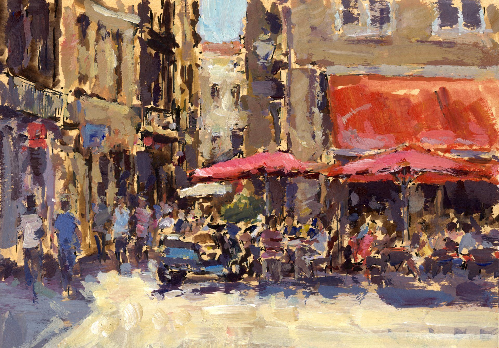 impressionist gouache painting of Place du Parlement, Bordeaux by David Farren