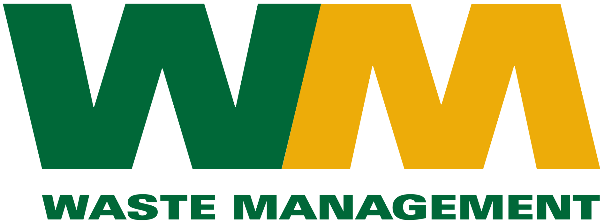 A green and yellow logo for wm waste management