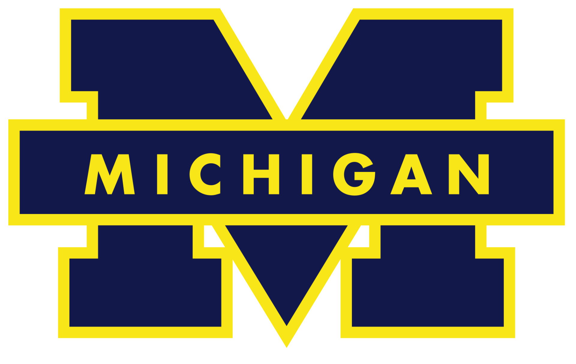 A blue and yellow michigan logo on a white background