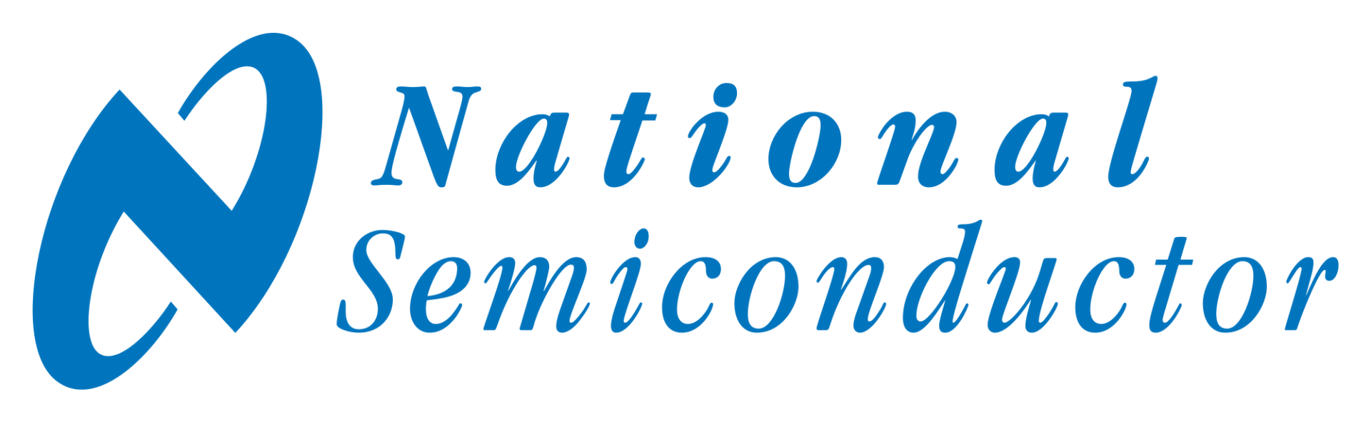 A blue logo for national semiconductor on a white background