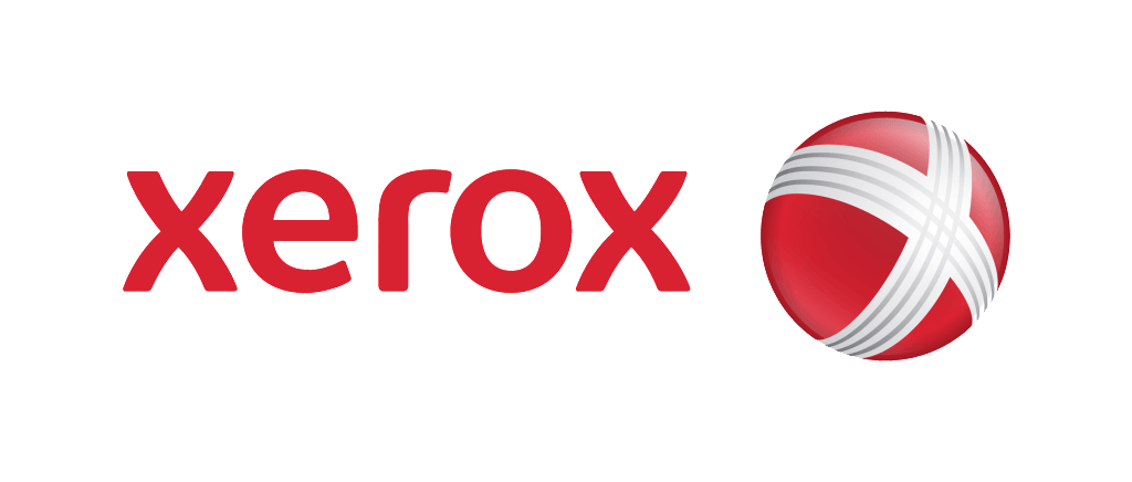 A red and white xerox logo on a white background