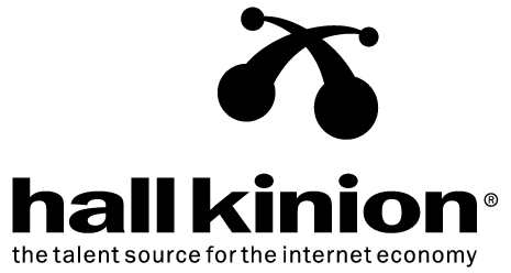 A black and white logo for hall kinon the talent source for the internet economy