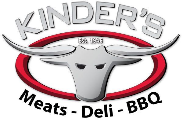 A logo for kinder 's meats and deli bbq
