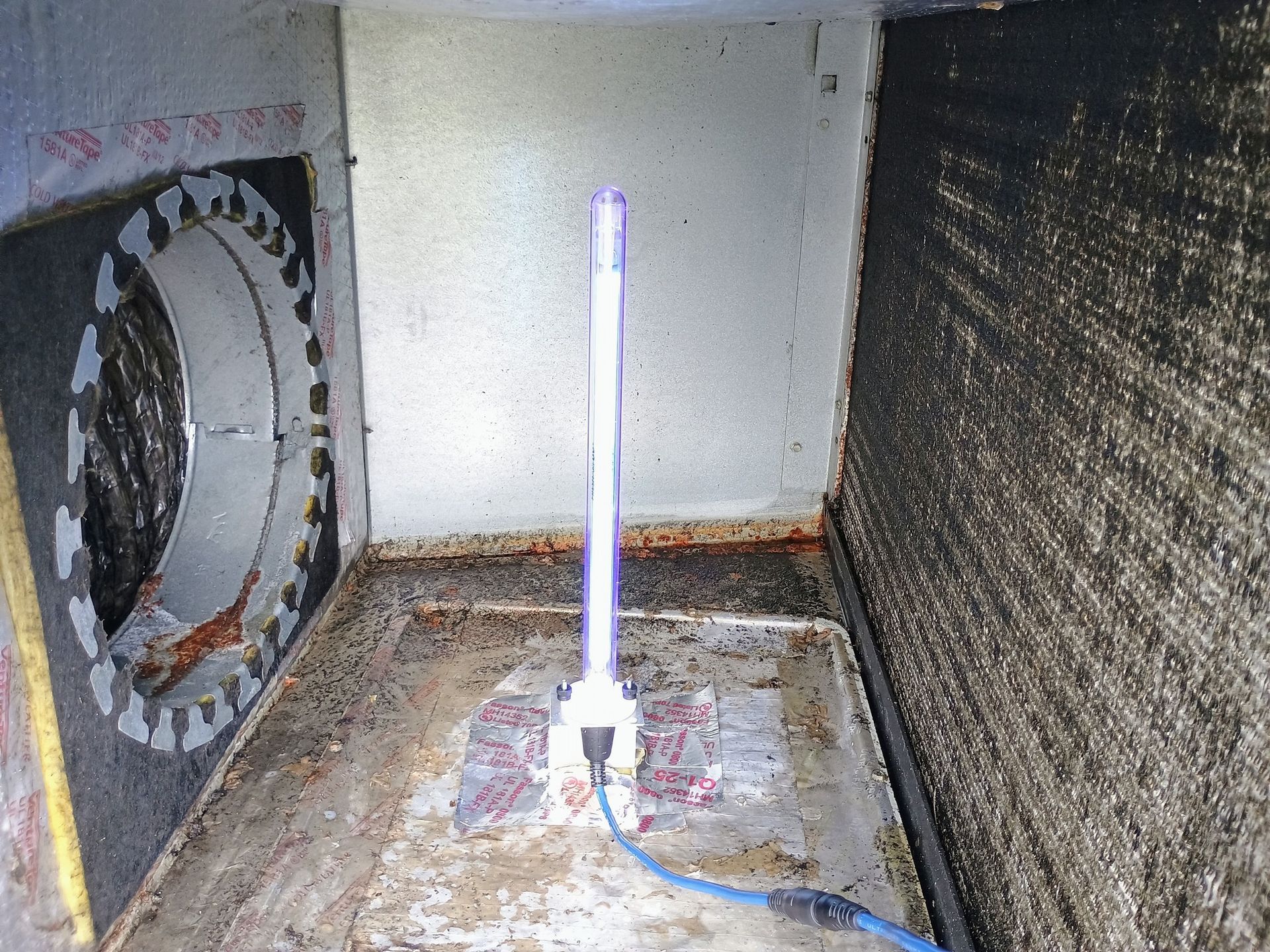 UV light inside an HVAC unit.