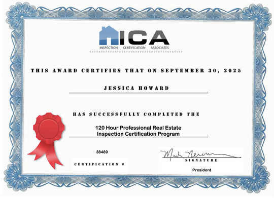 Jessica Howard Home inspection Certificate