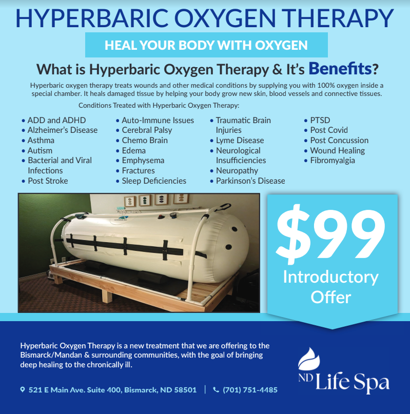 Hyperbaric oxygen therapy infographic with benefits