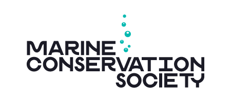 The logo for the marine conservation society shows bubbles coming out of the water.
