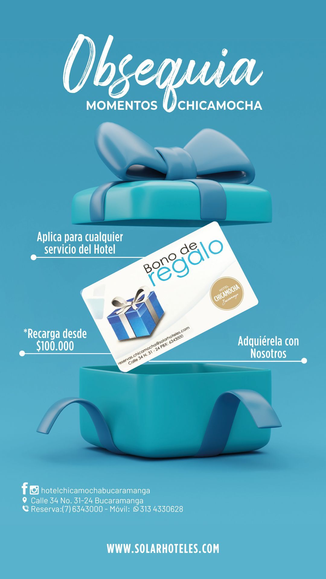 Una tarjeta de regalo sale volando de una caja de regalo azul.